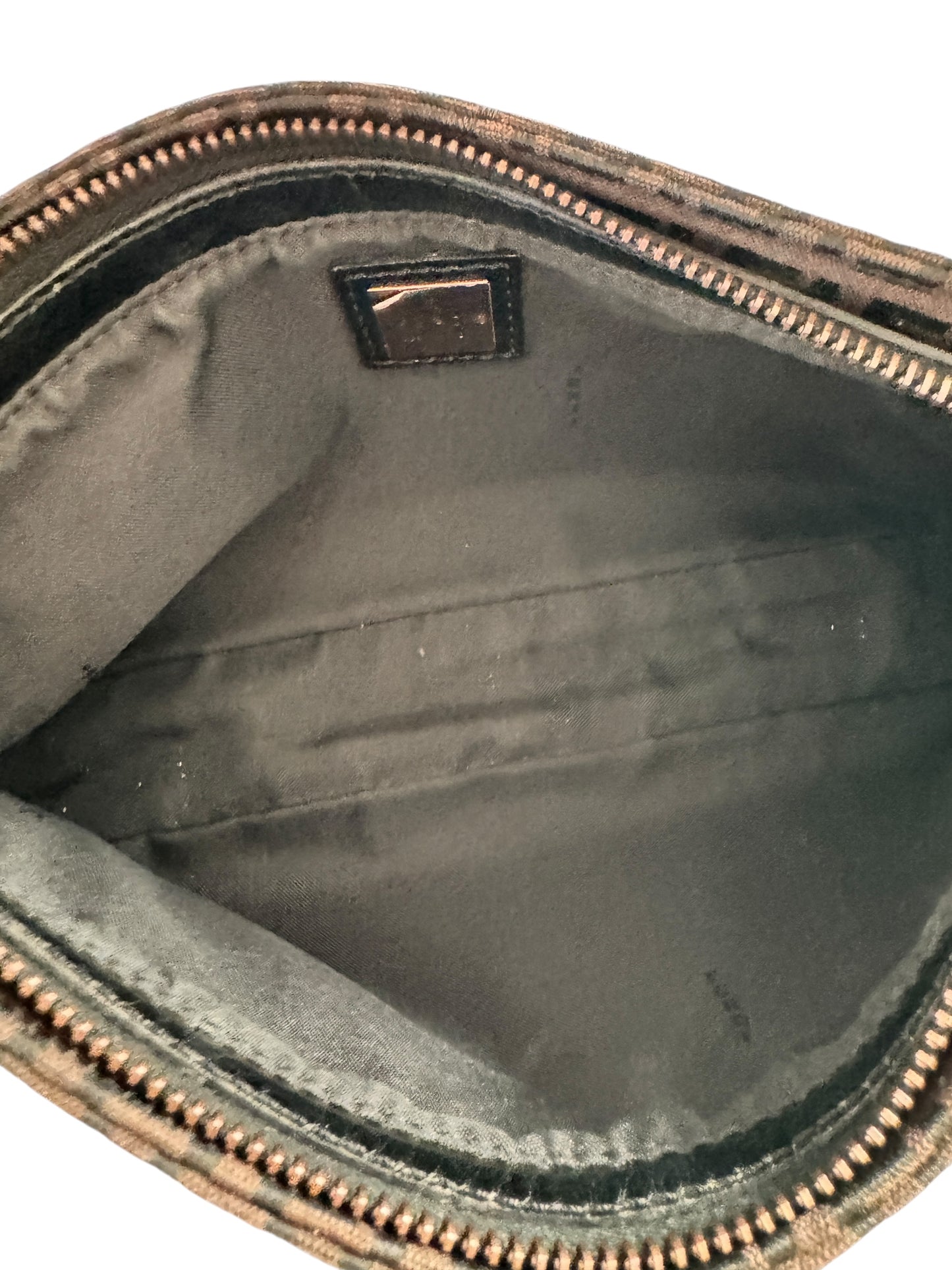 FENDI Canvas Leather Zucchino Shoulder Bag (Navy/Silver)