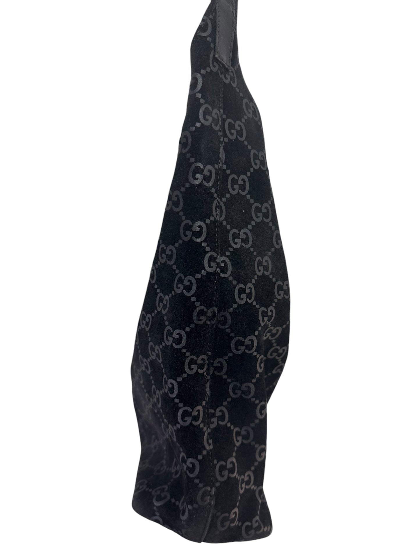 Gucci Black Monogram Suede Hobo Shoulder Bag