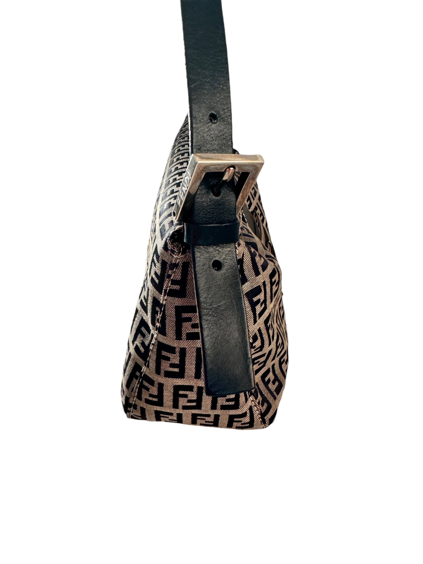 FENDI Canvas Leather Zucchino Shoulder Bag (Navy/Silver)