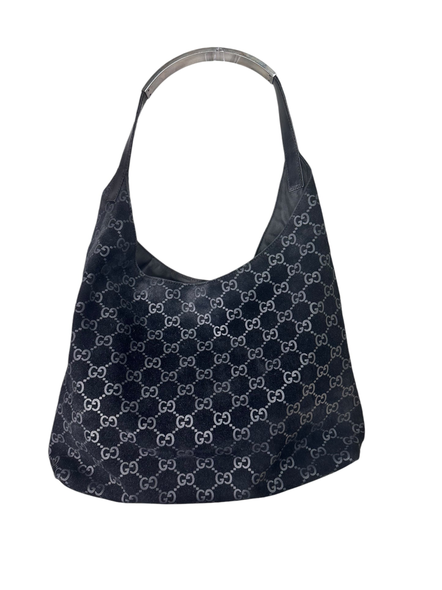 Gucci Black Monogram Suede Hobo Shoulder Bag