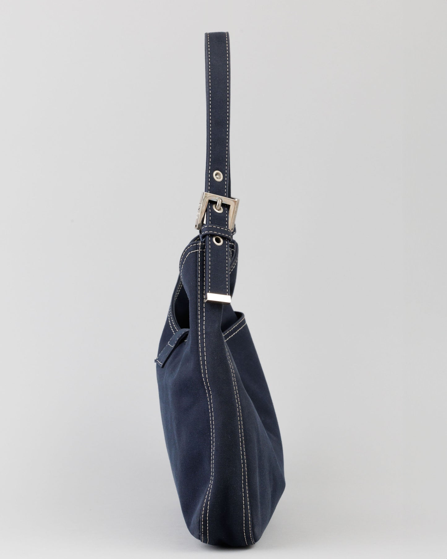 FENDI Denim/Navy Shoulder Bag With Marble Plated Logo