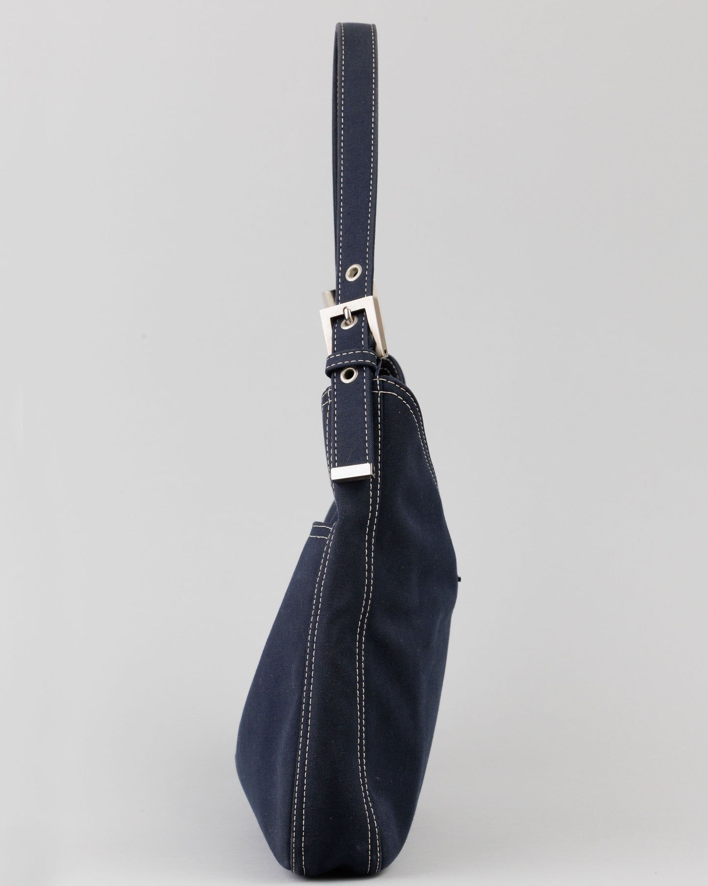 FENDI Denim/Navy Shoulder Bag With Marble Plated Logo