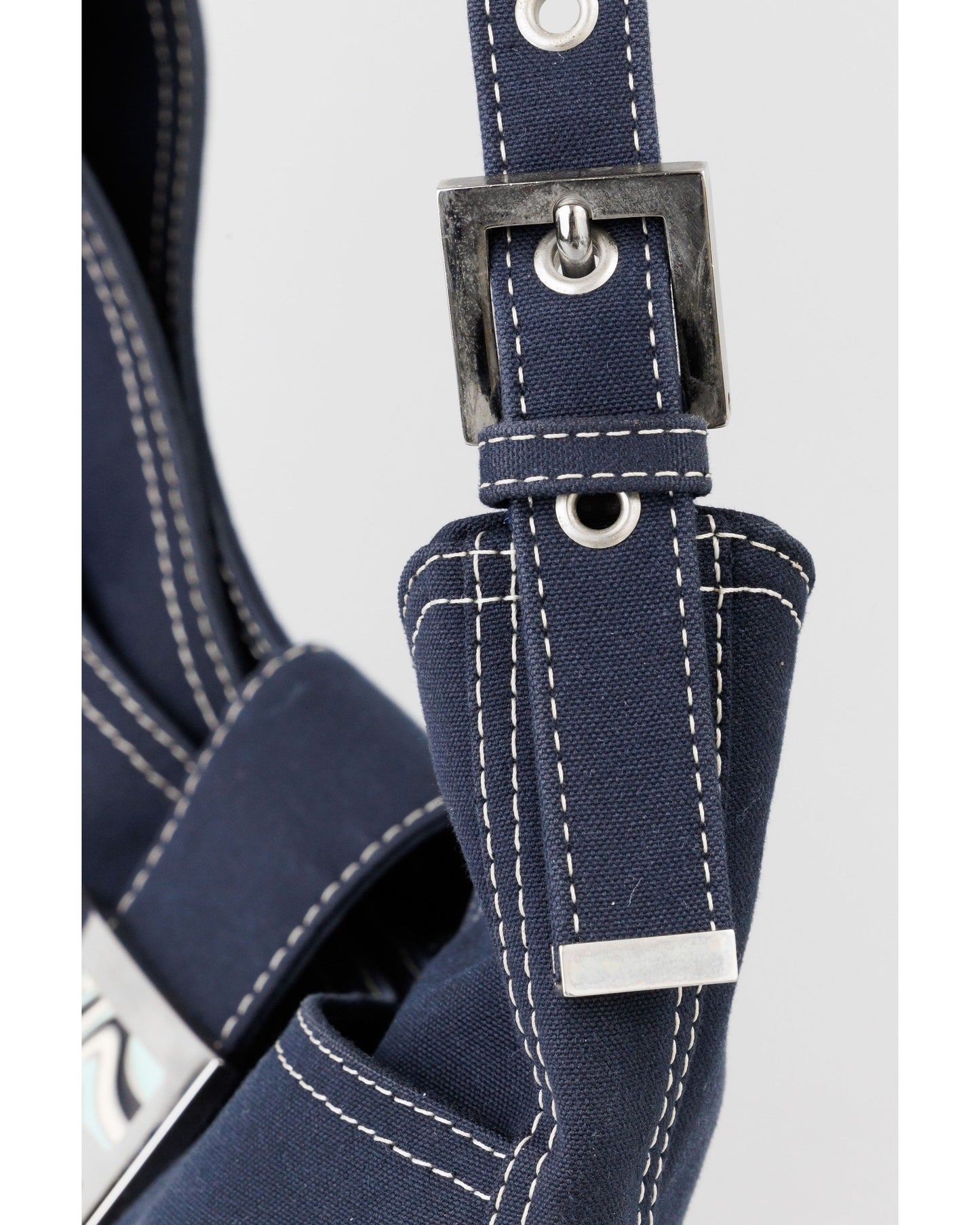 FENDI Denim/Navy Shoulder Bag With Marble Plated Logo