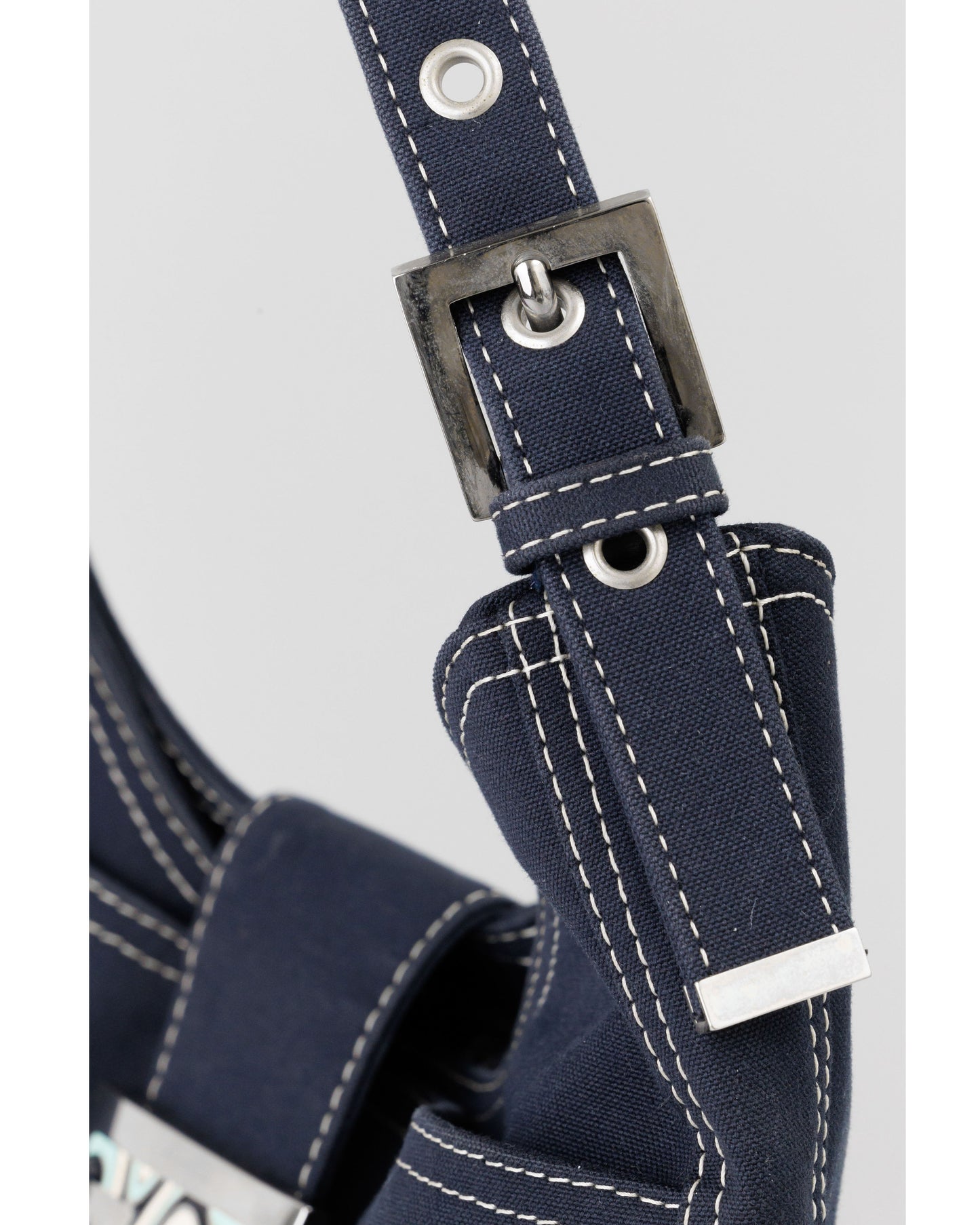 FENDI Denim/Navy Shoulder Bag With Marble Plated Logo