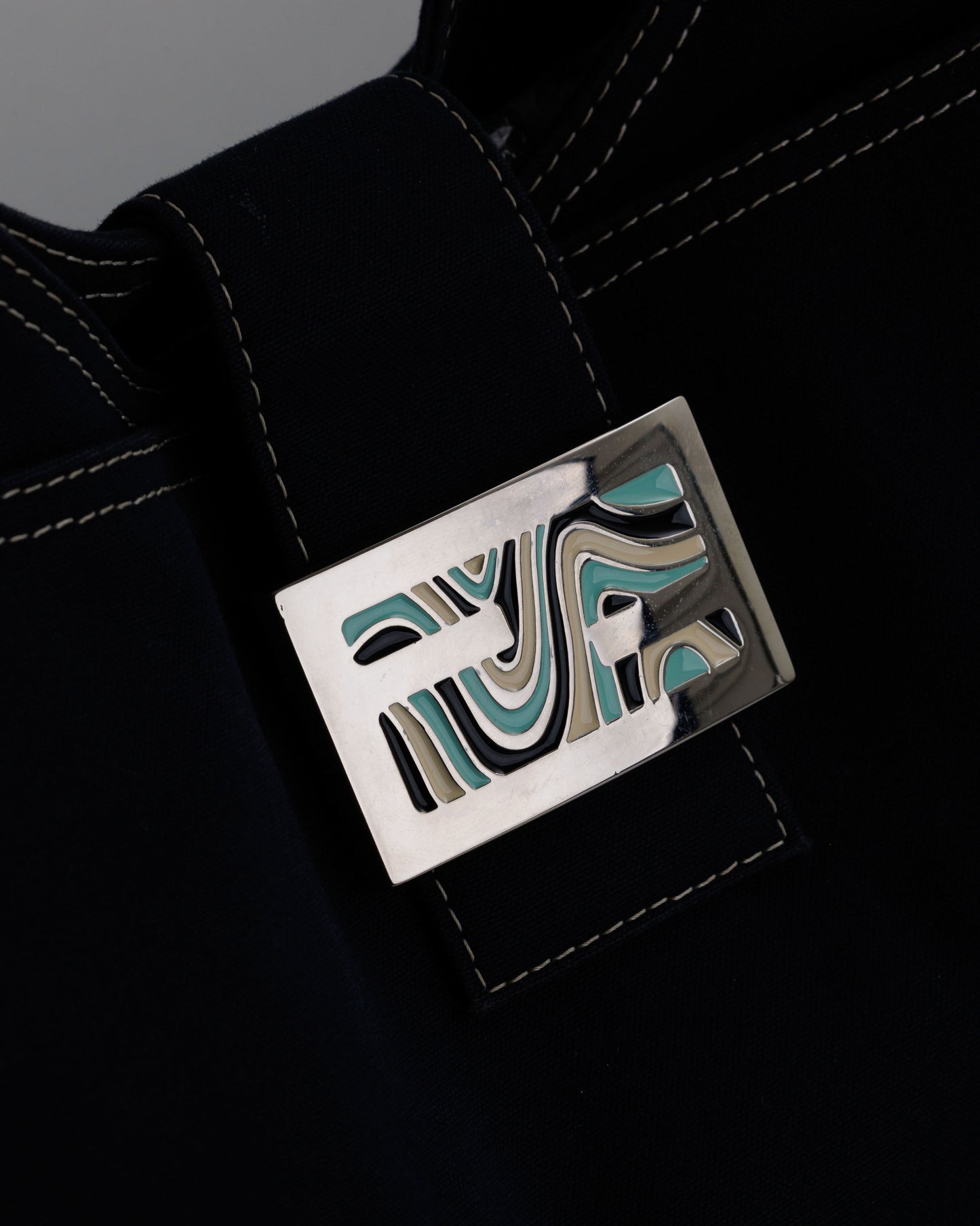 FENDI Denim/Navy Shoulder Bag With Marble Plated Logo