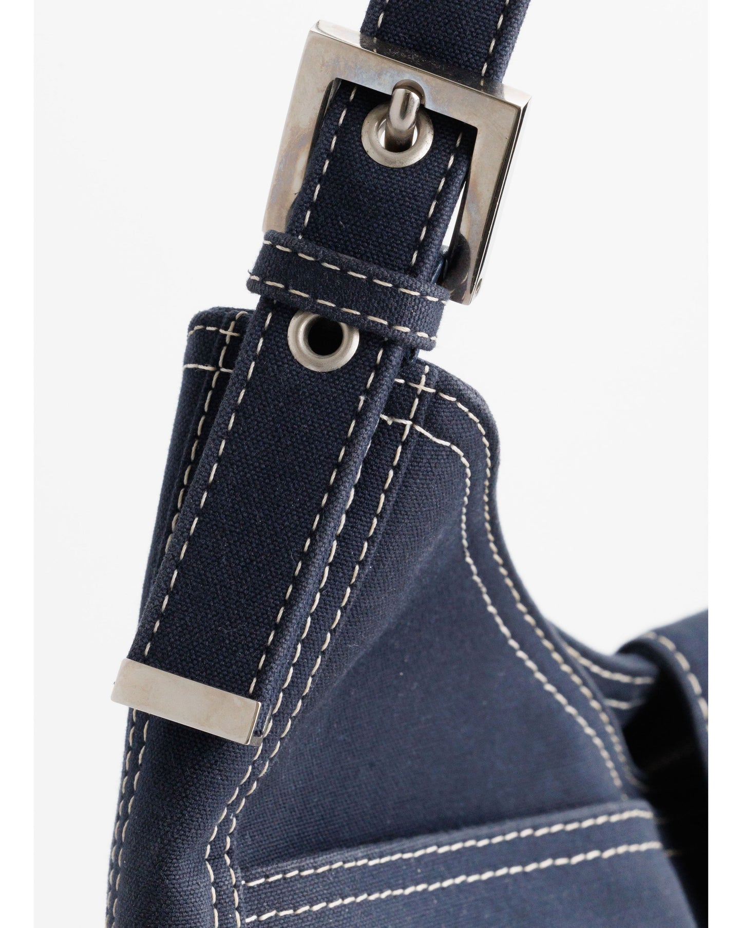 FENDI Denim/Navy Shoulder Bag With Marble Plated Logo