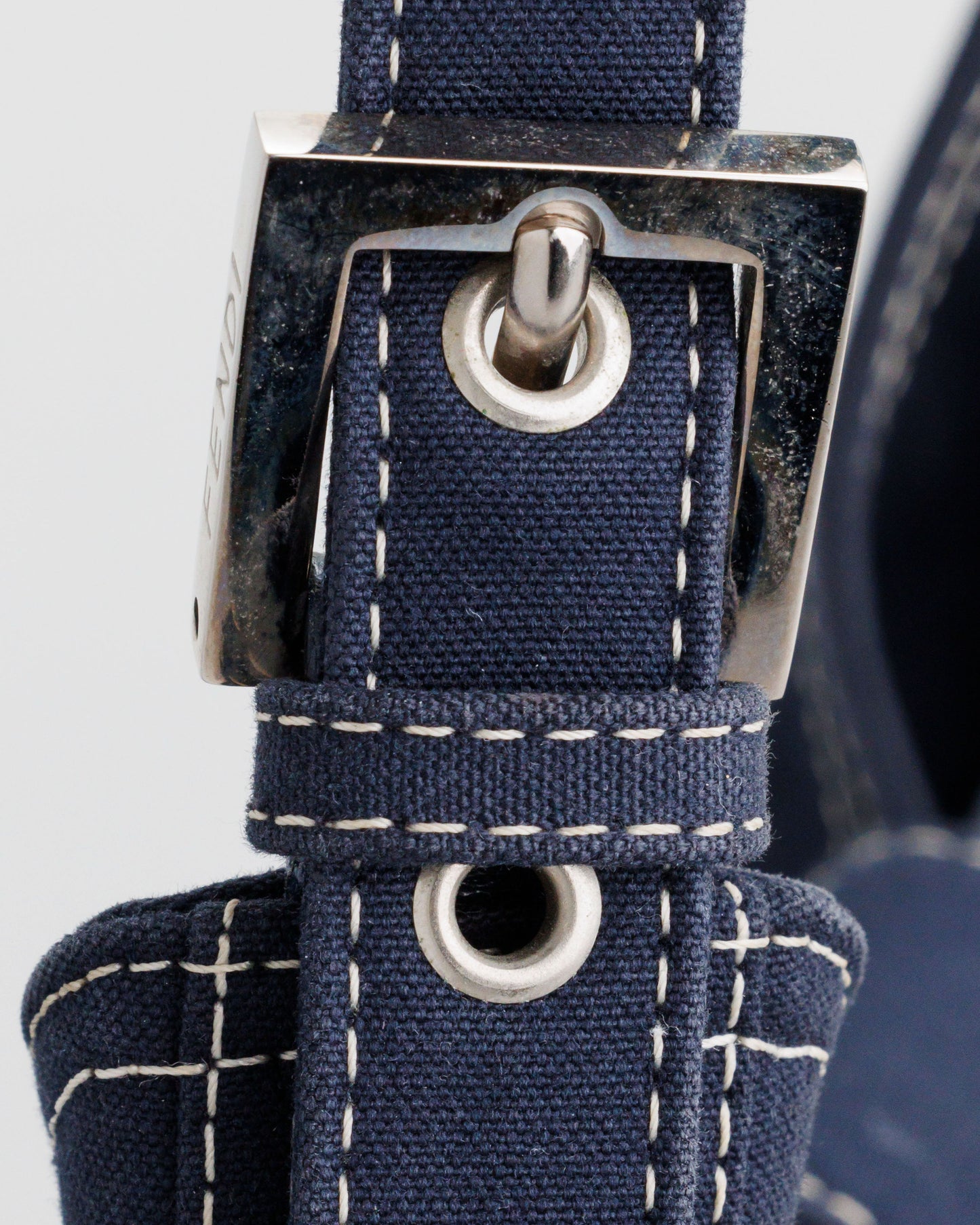 FENDI Denim/Navy Shoulder Bag With Marble Plated Logo