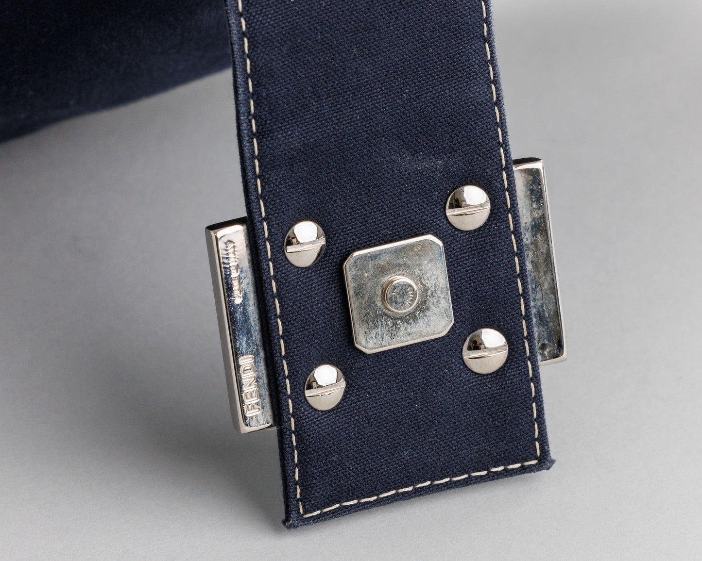 FENDI Denim/Navy Shoulder Bag With Marble Plated Logo