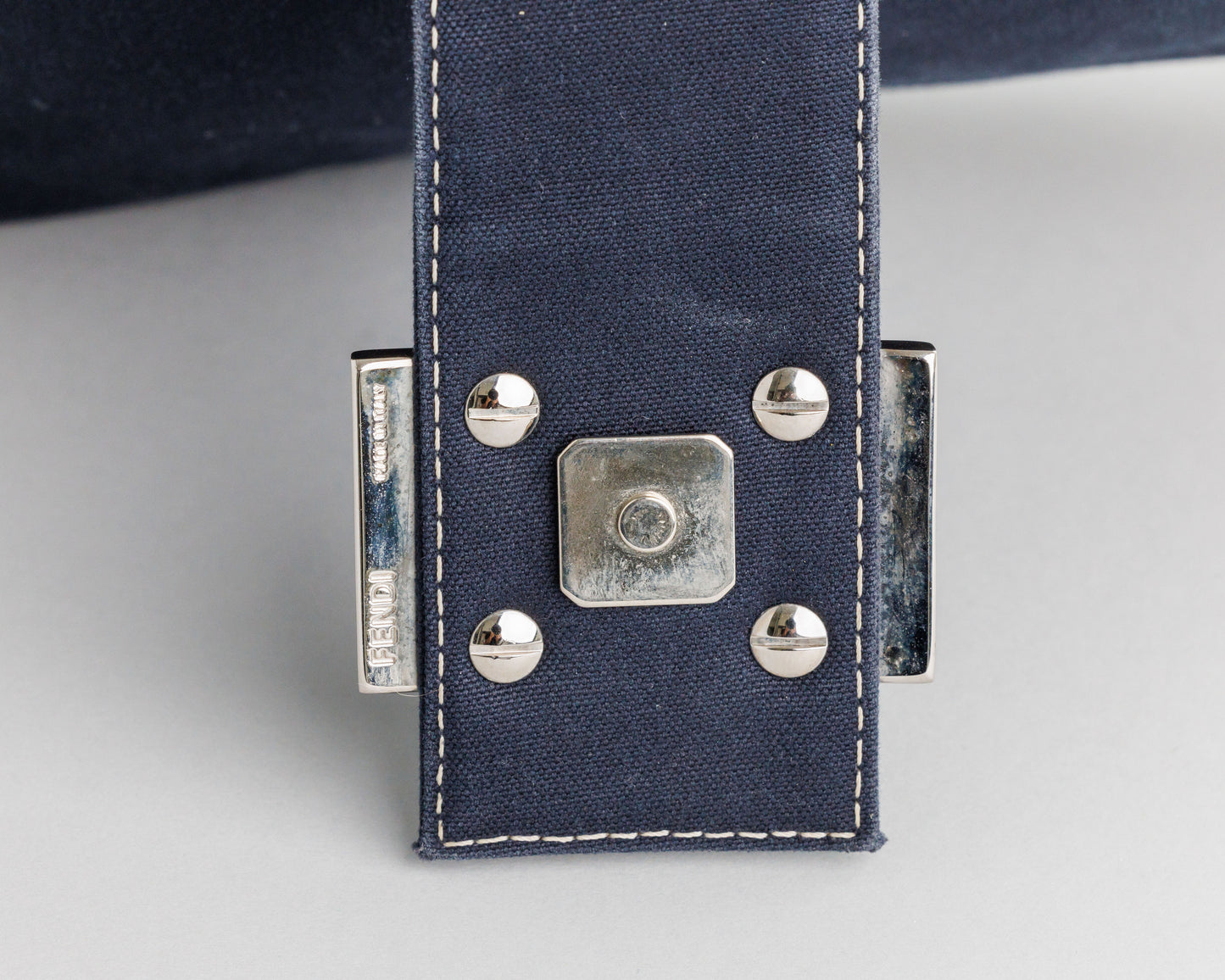 FENDI Denim/Navy Shoulder Bag With Marble Plated Logo