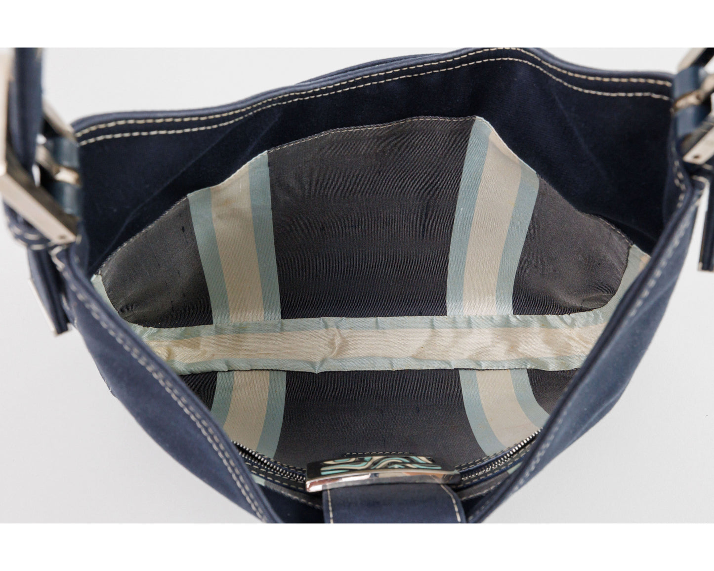 FENDI Denim/Navy Shoulder Bag With Marble Plated Logo