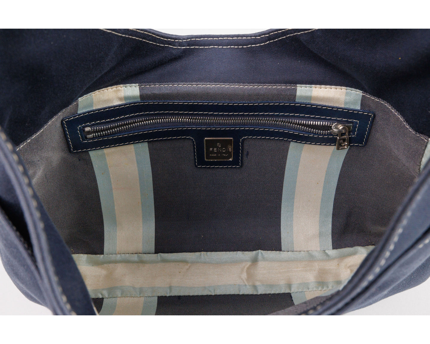 FENDI Denim/Navy Shoulder Bag With Marble Plated Logo