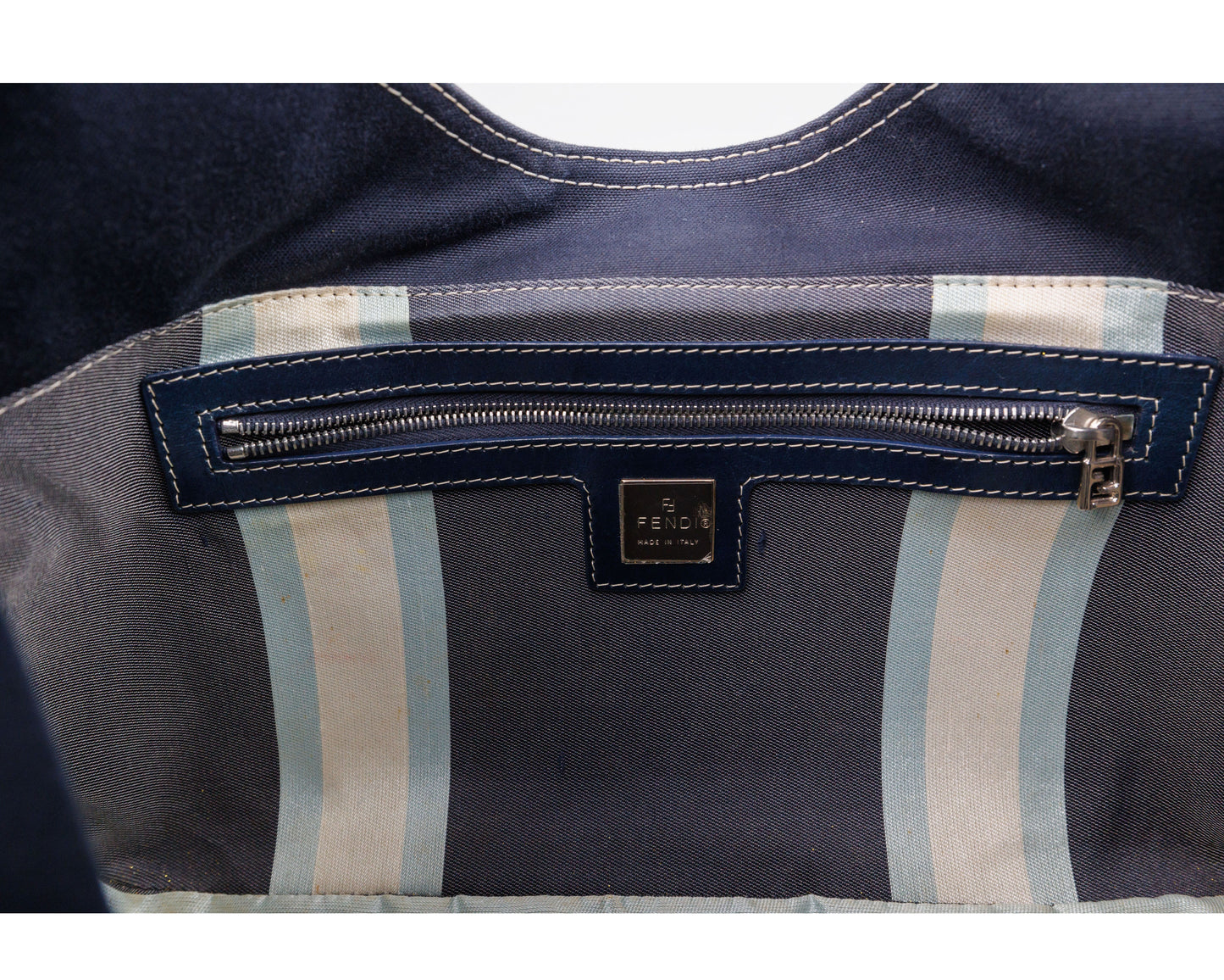 FENDI Denim/Navy Shoulder Bag With Marble Plated Logo