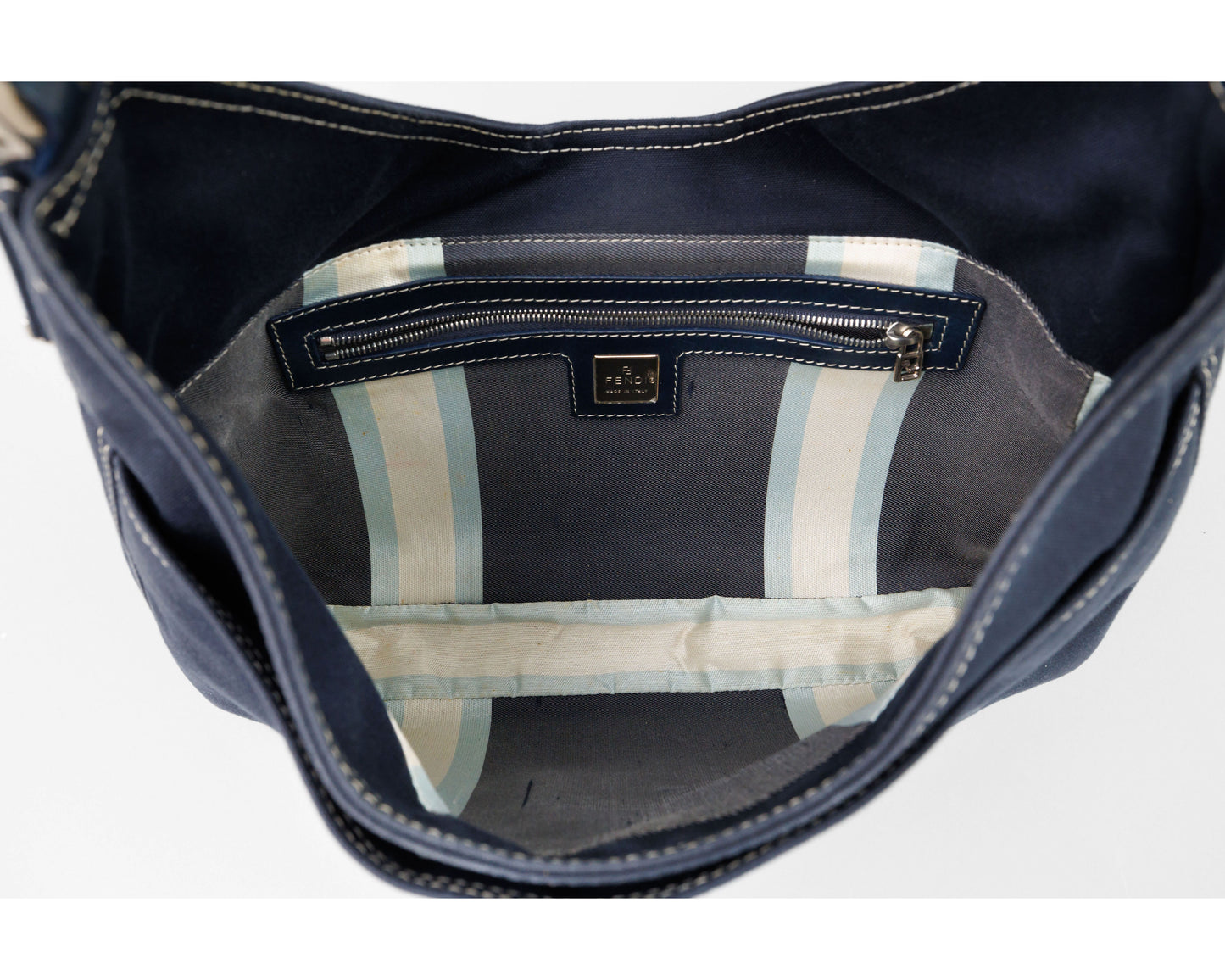 FENDI Denim/Navy Shoulder Bag With Marble Plated Logo