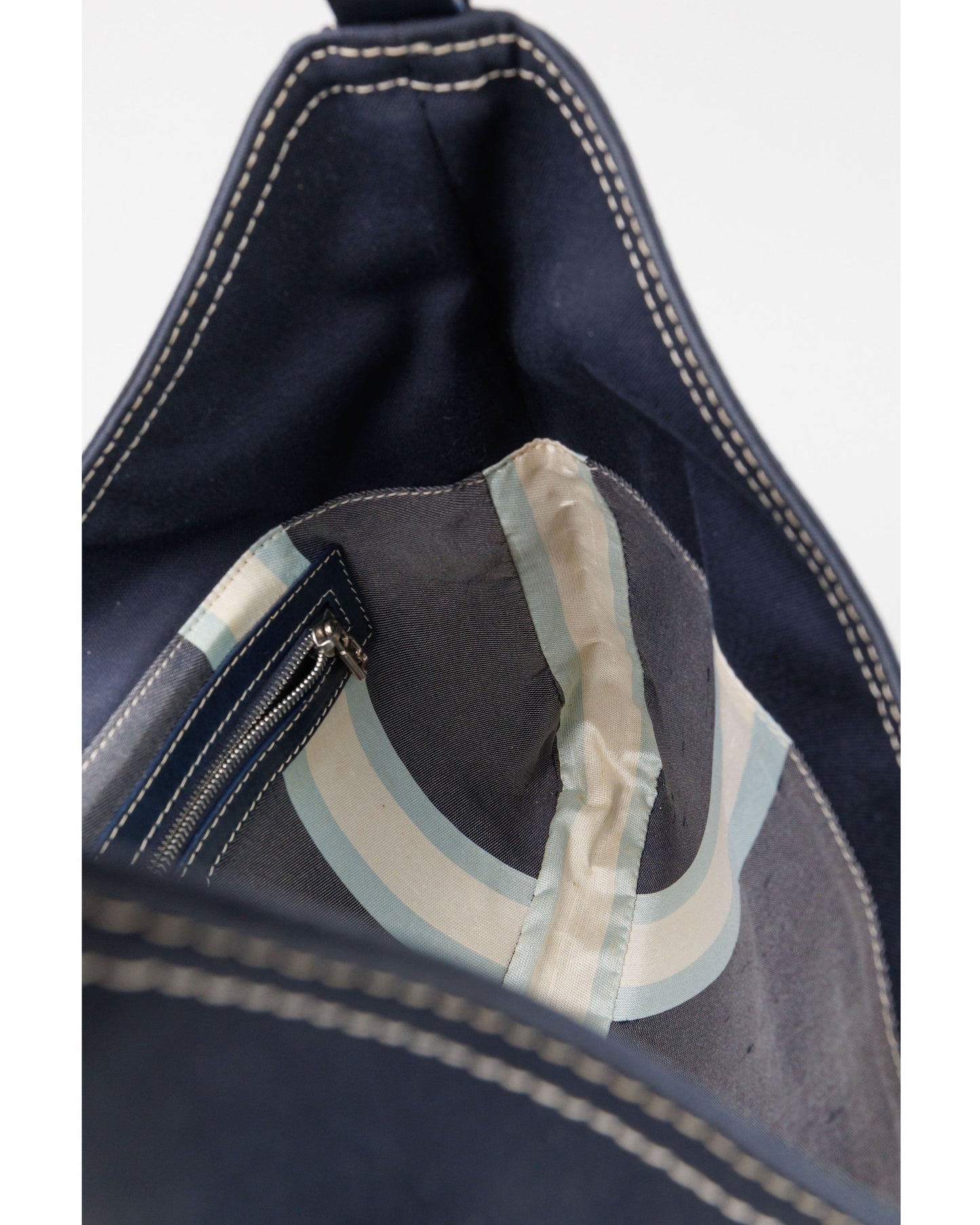 FENDI Denim/Navy Shoulder Bag With Marble Plated Logo
