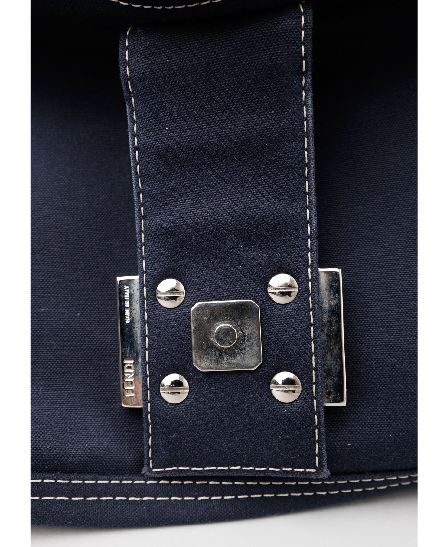 FENDI Denim/Navy Shoulder Bag With Marble Plated Logo
