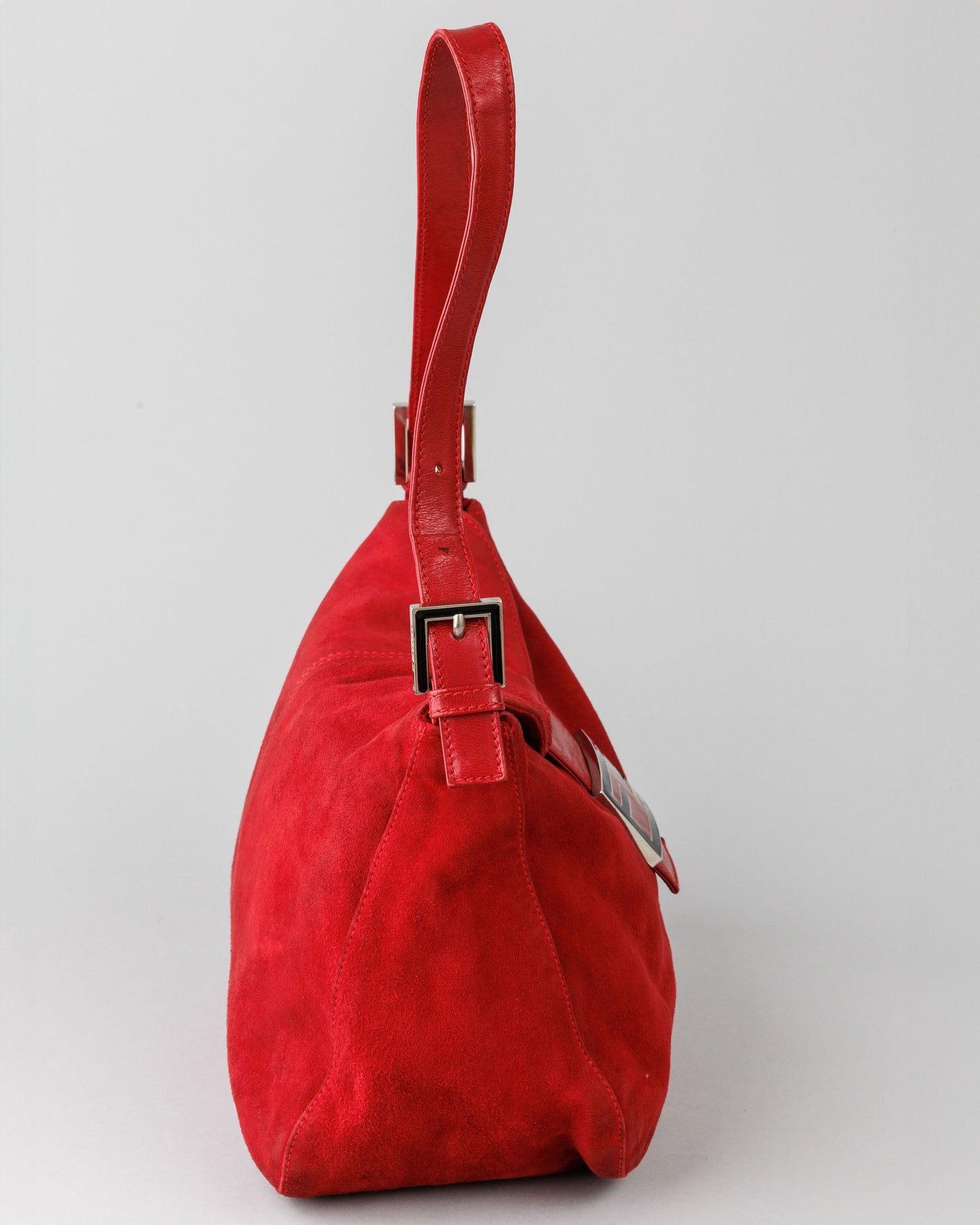 FENDI Mamma Baguette Red Suede Shoulder bag