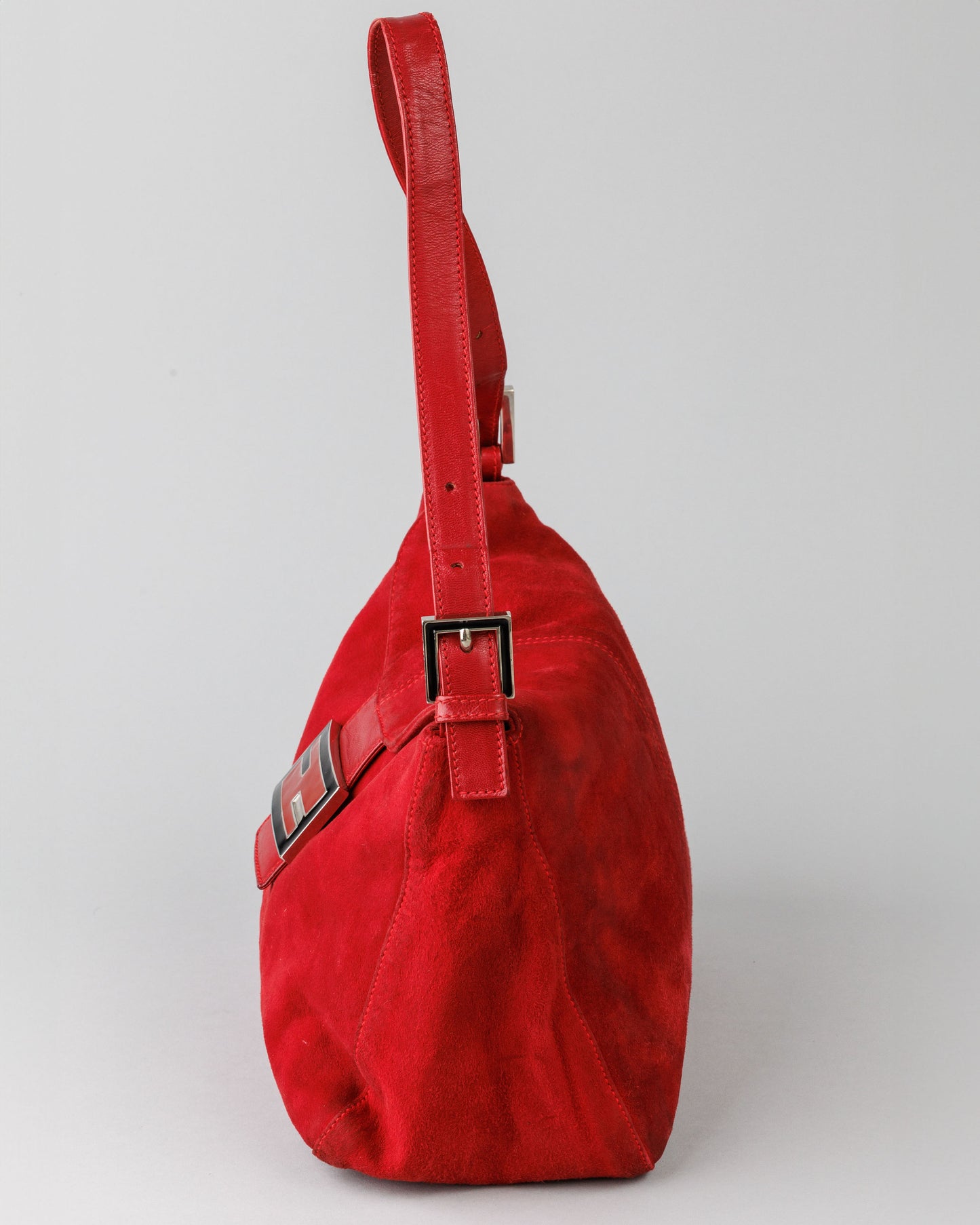 FENDI Mamma Baguette Red Suede Shoulder bag