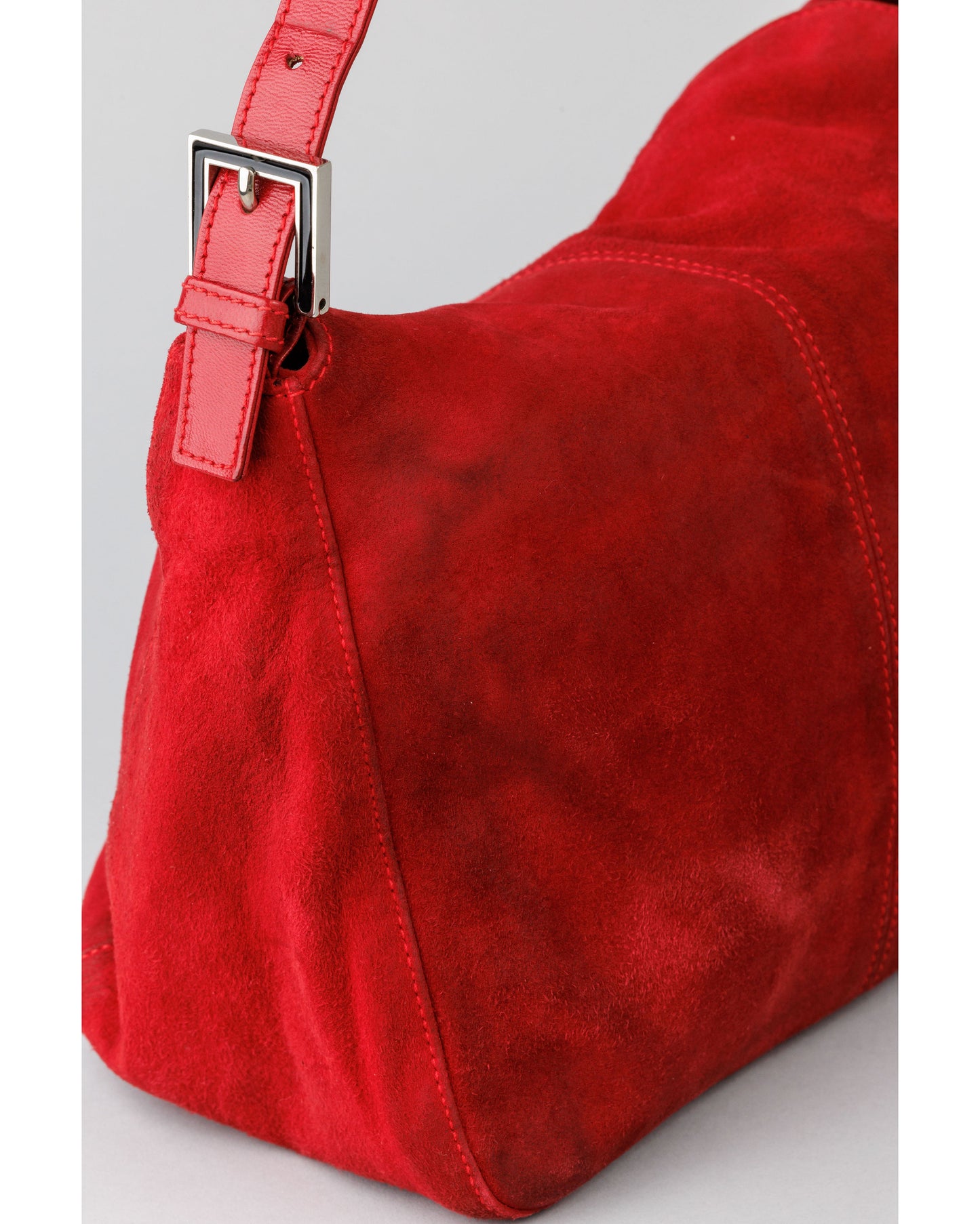 FENDI Mamma Baguette Red Suede Shoulder bag