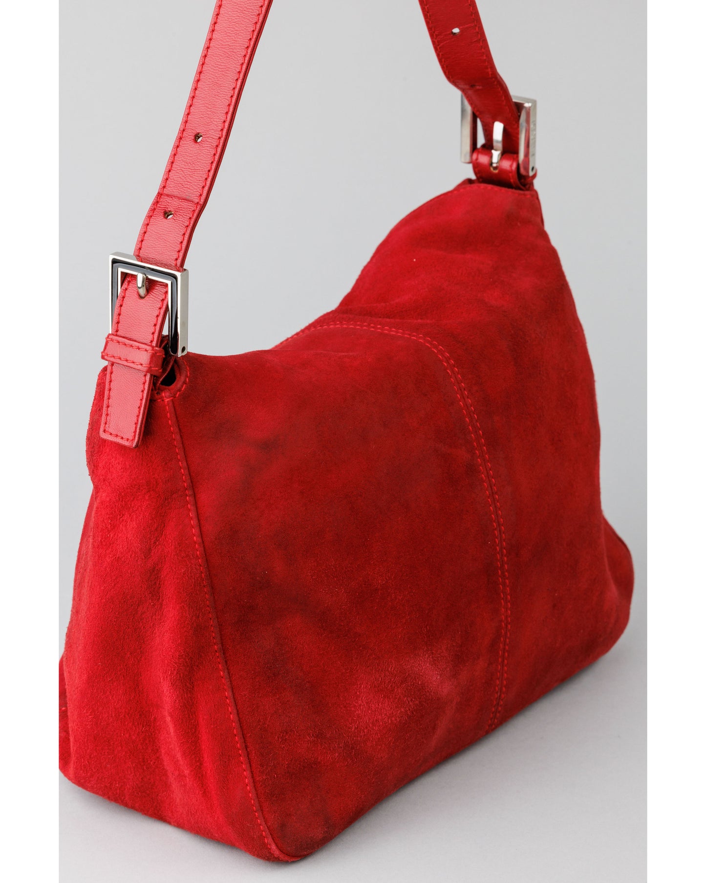 FENDI Mamma Baguette Red Suede Shoulder bag