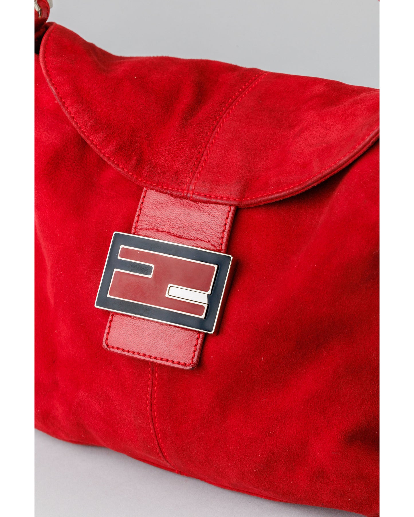 FENDI Mamma Baguette Red Suede Shoulder bag