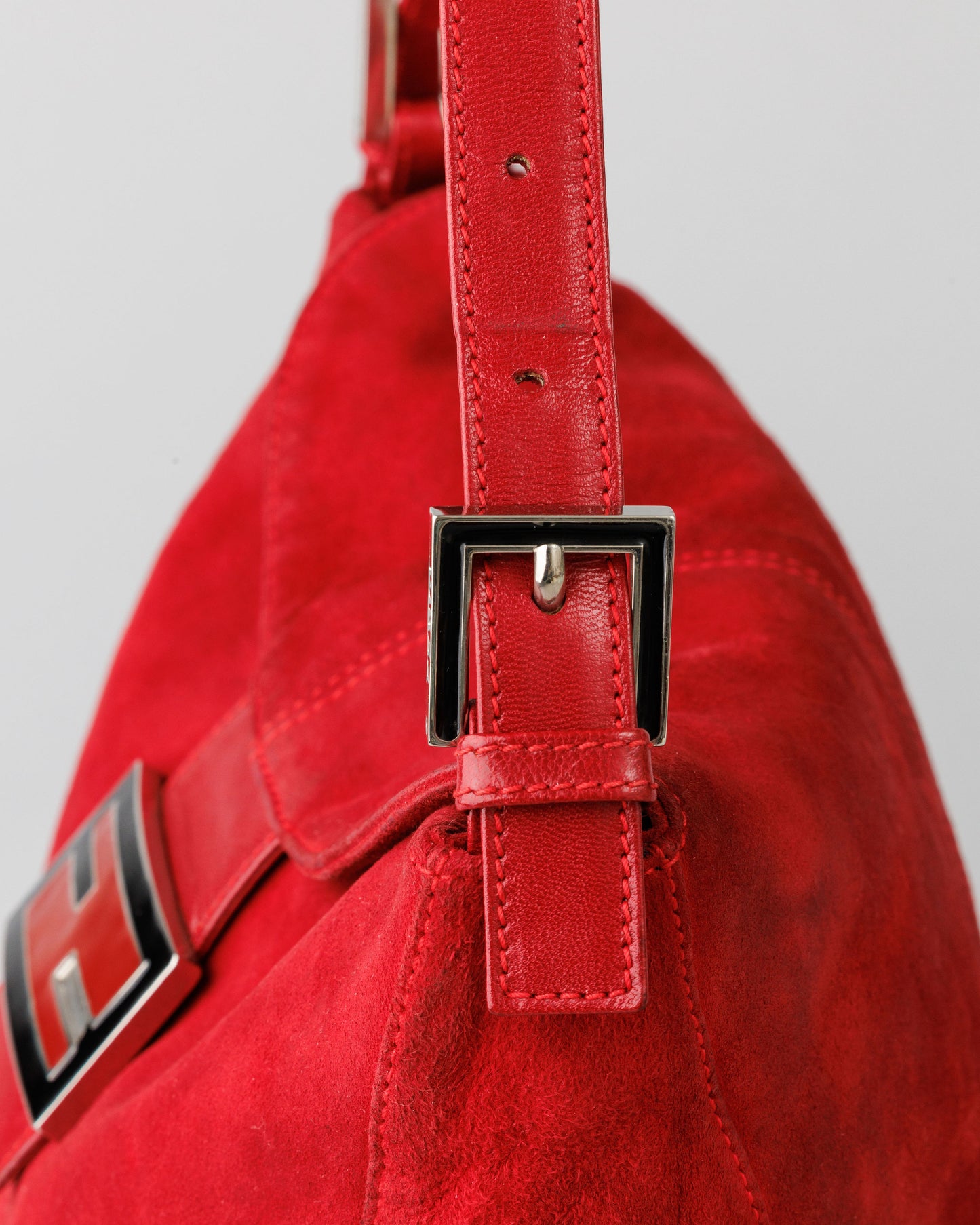 FENDI Mamma Baguette Red Suede Shoulder bag