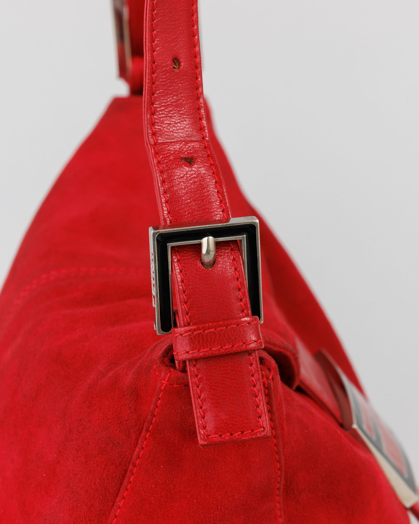 FENDI Mamma Baguette Red Suede Shoulder bag