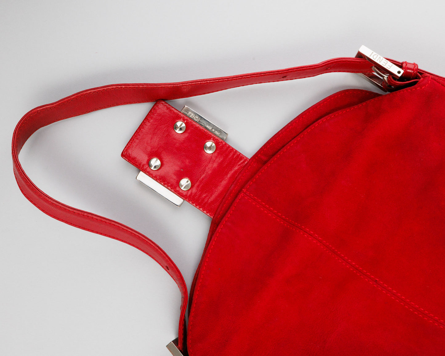 FENDI Mamma Baguette Red Suede Shoulder bag