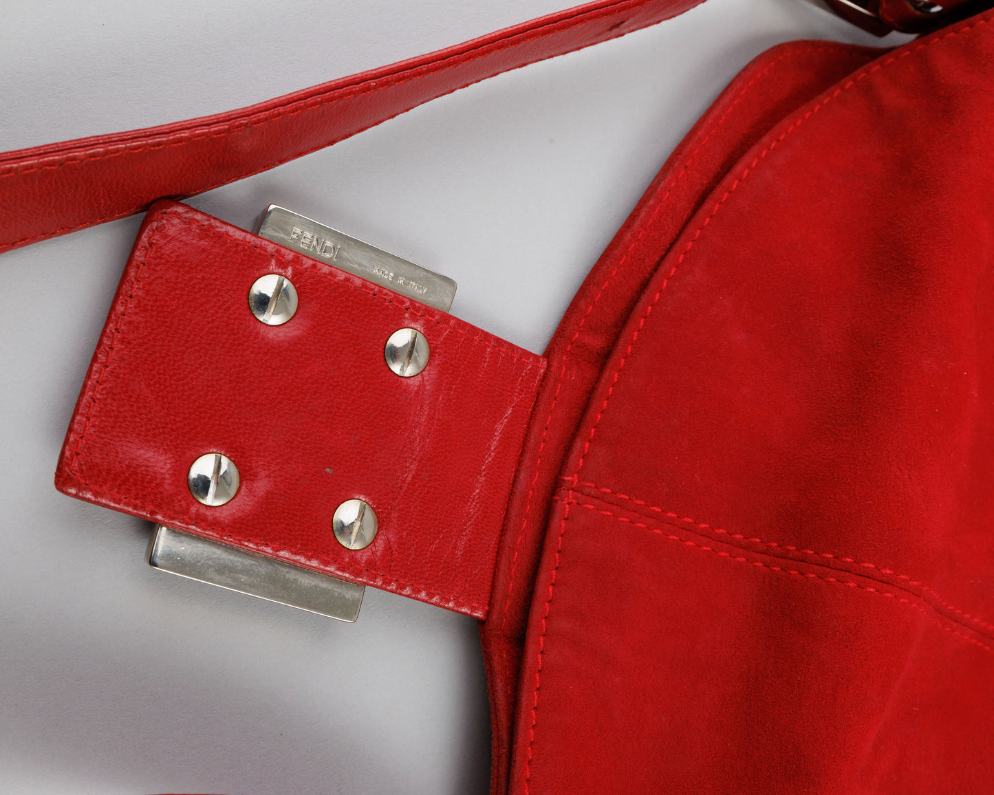 FENDI Mamma Baguette Red Suede Shoulder bag