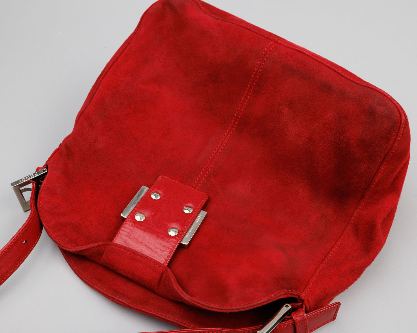 FENDI Mamma Baguette Red Suede Shoulder bag