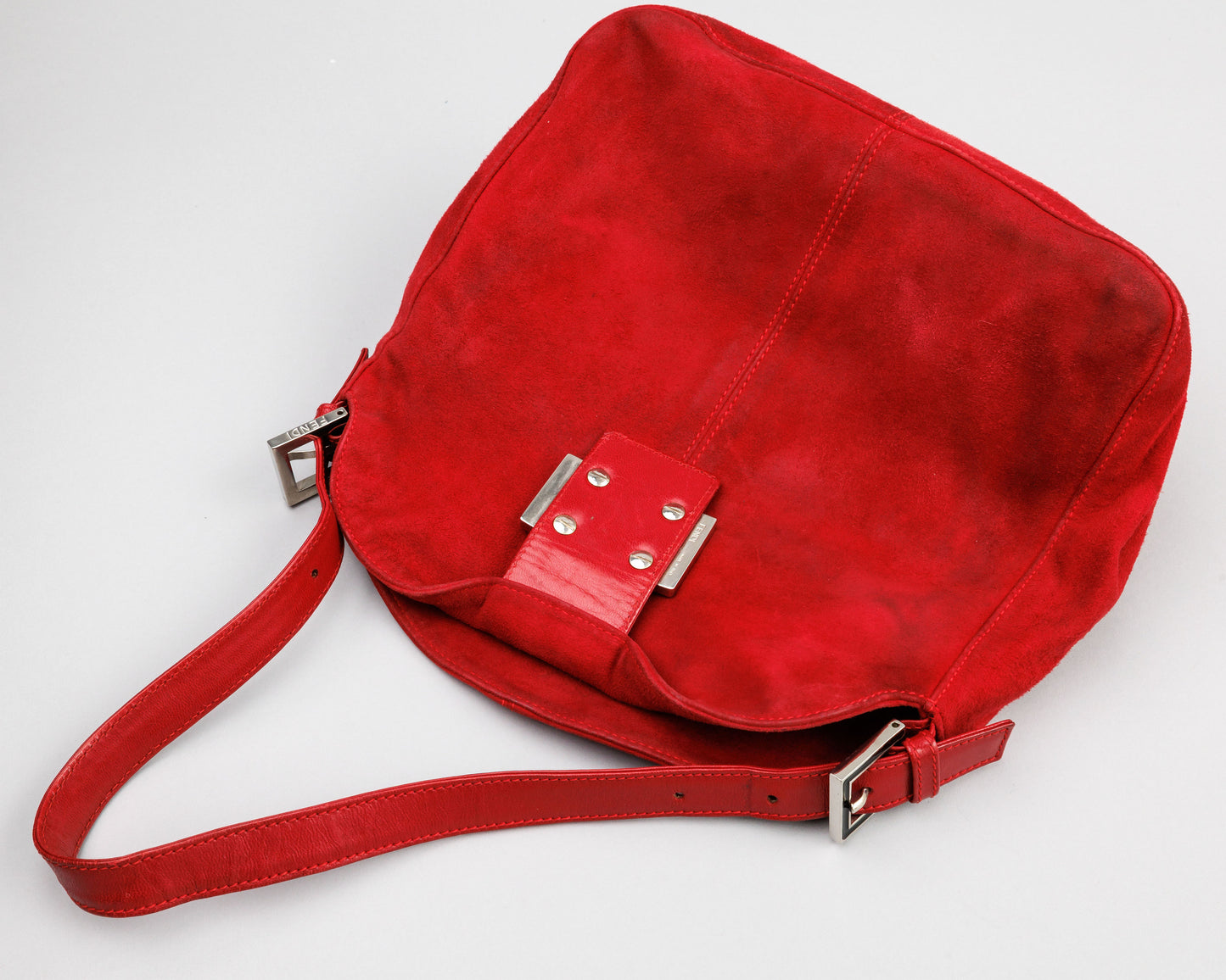 FENDI Mamma Baguette Red Suede Shoulder bag