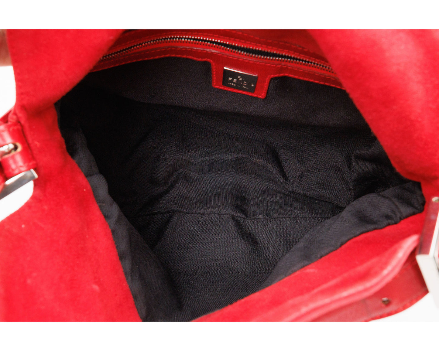 FENDI Mamma Baguette Red Suede Shoulder bag
