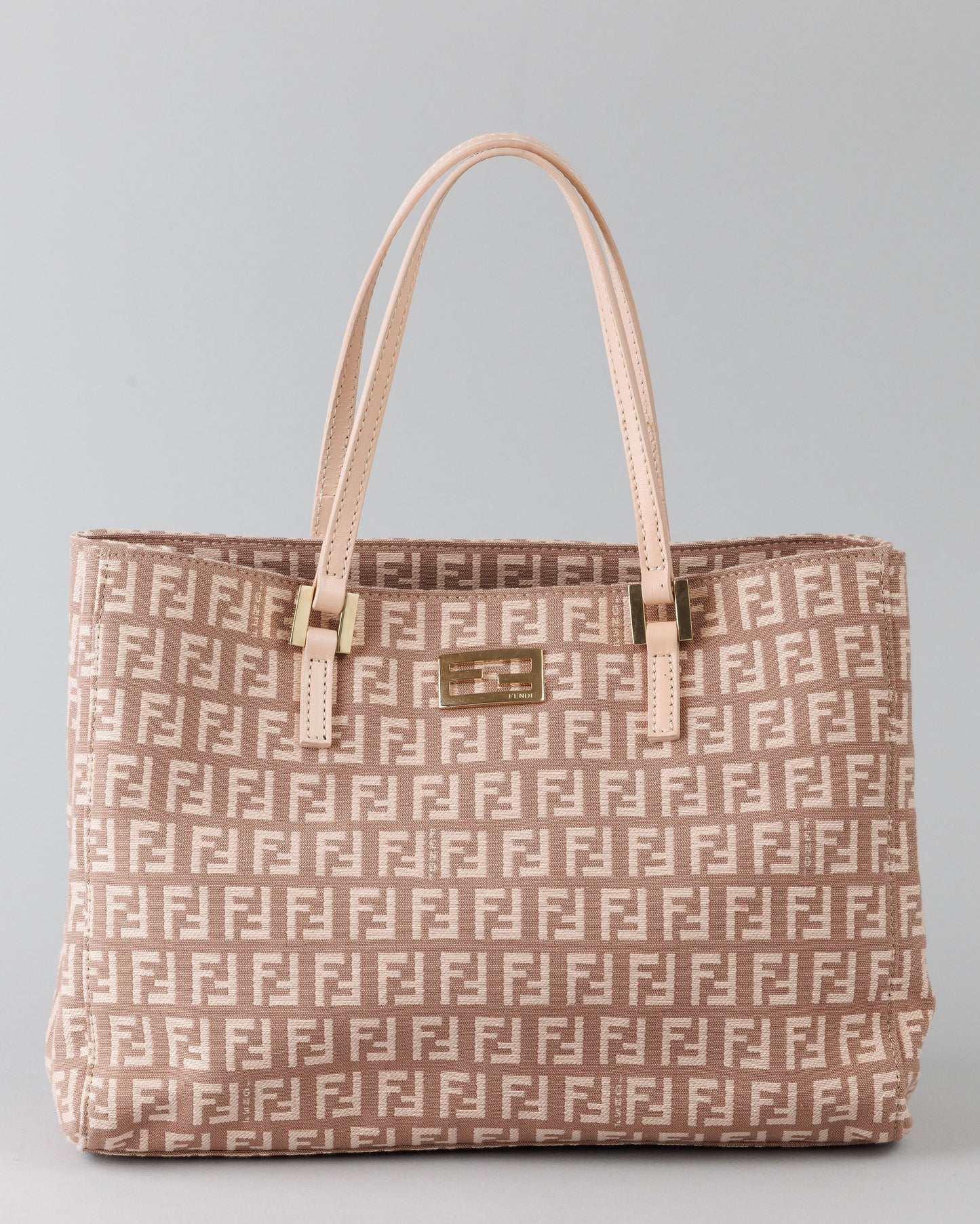 FENDI Zucchino Canvas Leather Hand Bag Pink / Beige
