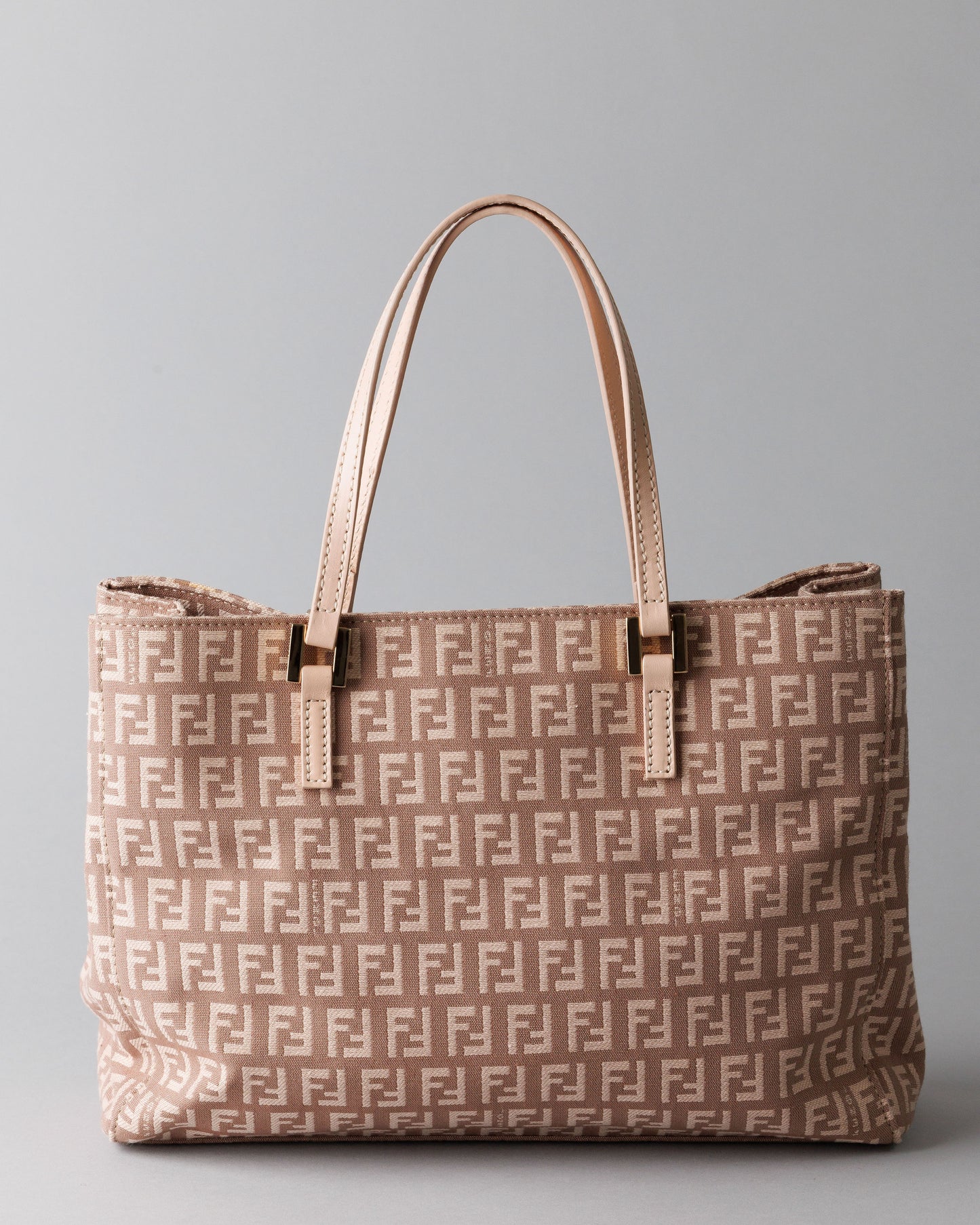 FENDI Zucchino Canvas Leather Hand Bag Pink / Beige