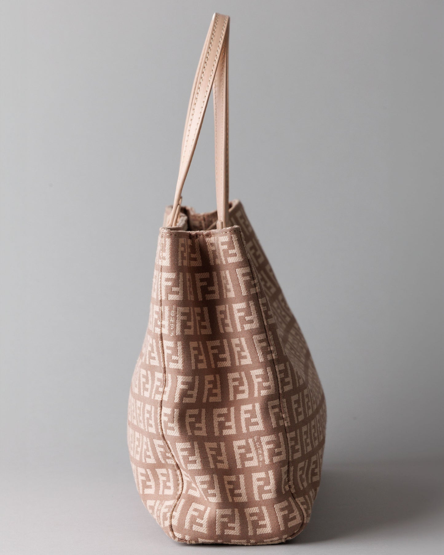 FENDI Zucchino Canvas Leather Hand Bag Pink / Beige