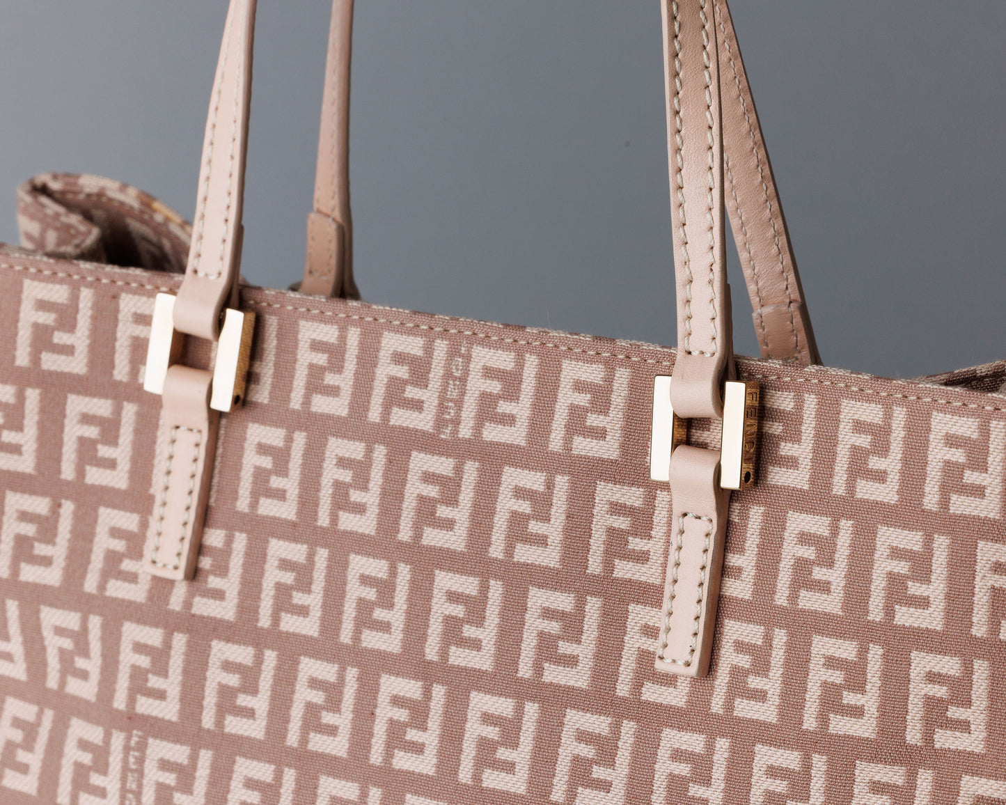 FENDI Zucchino Canvas Leather Hand Bag Pink / Beige