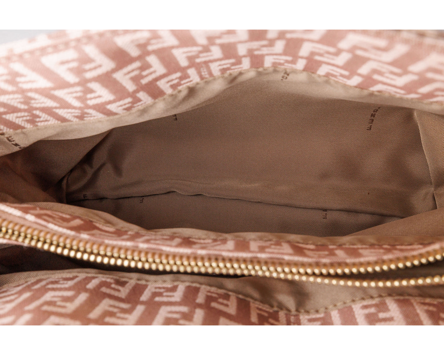 FENDI Zucchino Canvas Leather Hand Bag Pink / Beige