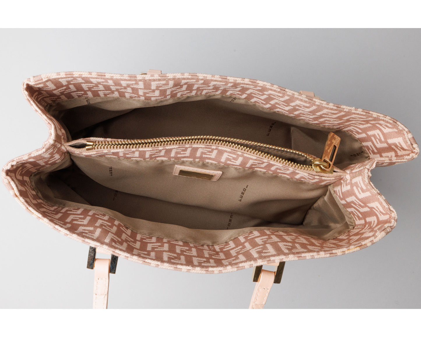 FENDI Zucchino Canvas Leather Hand Bag Pink / Beige