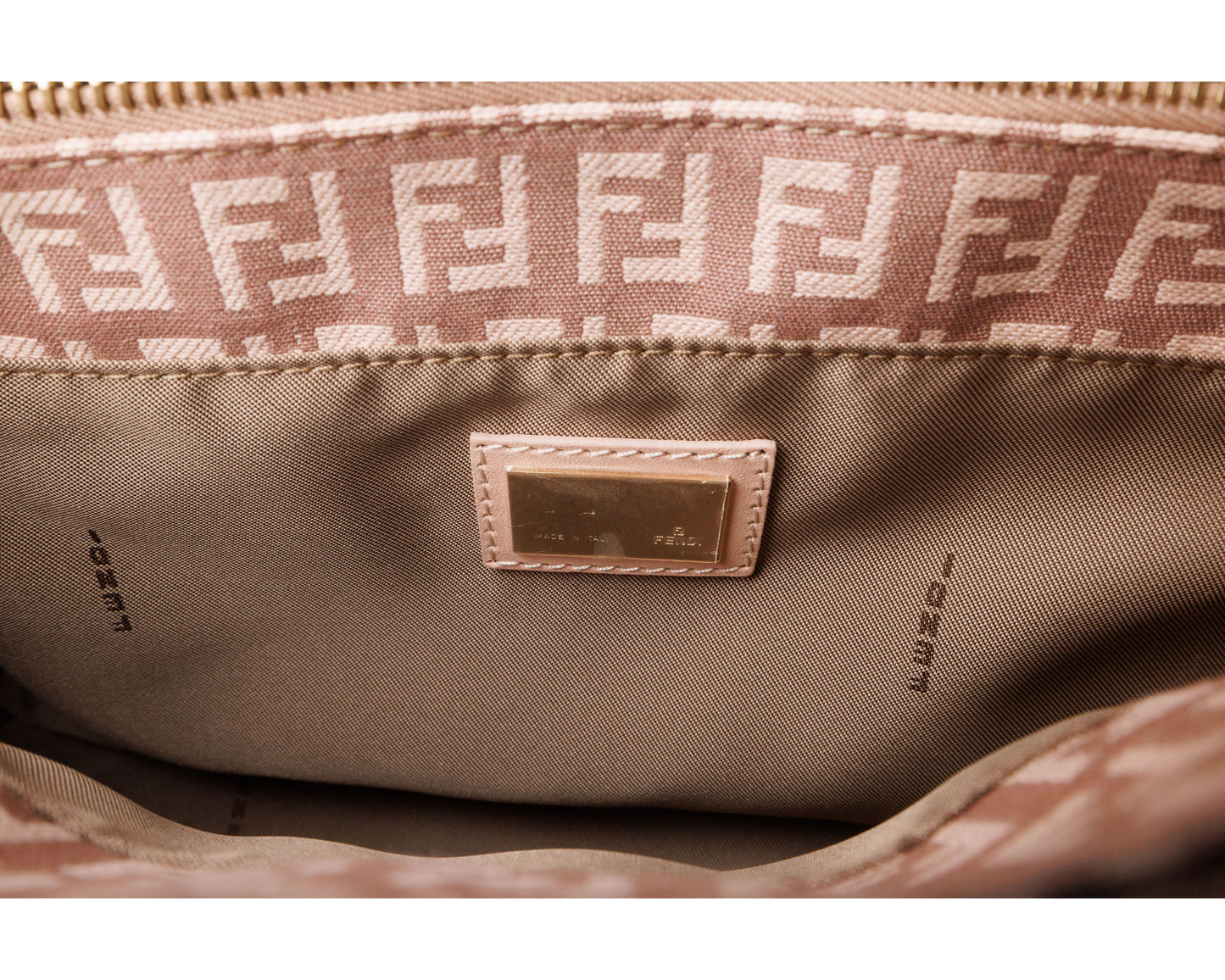 FENDI Zucchino Canvas Leather Hand Bag Pink / Beige