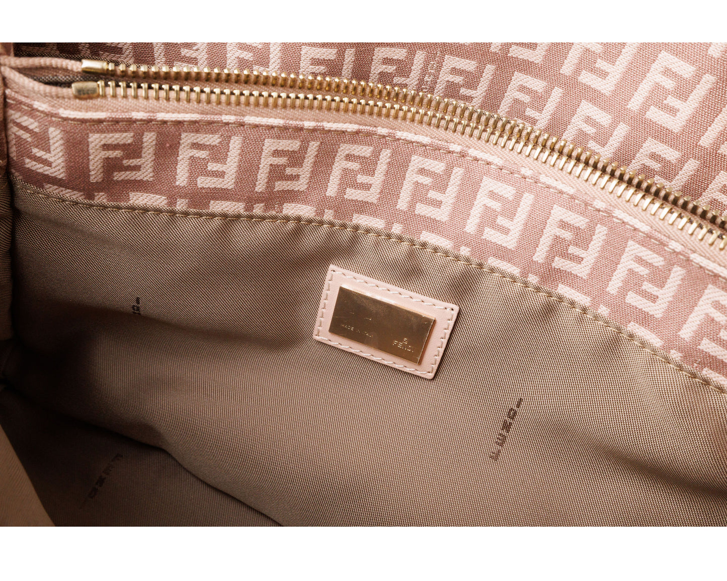 FENDI Zucchino Canvas Leather Hand Bag Pink / Beige