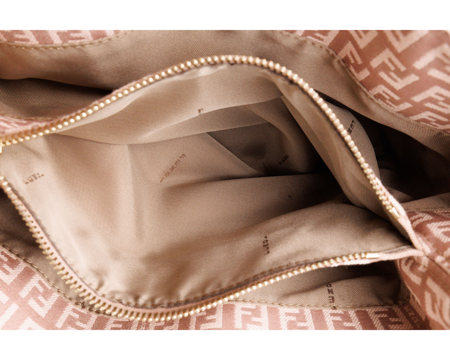 FENDI Zucchino Canvas Leather Hand Bag Pink / Beige