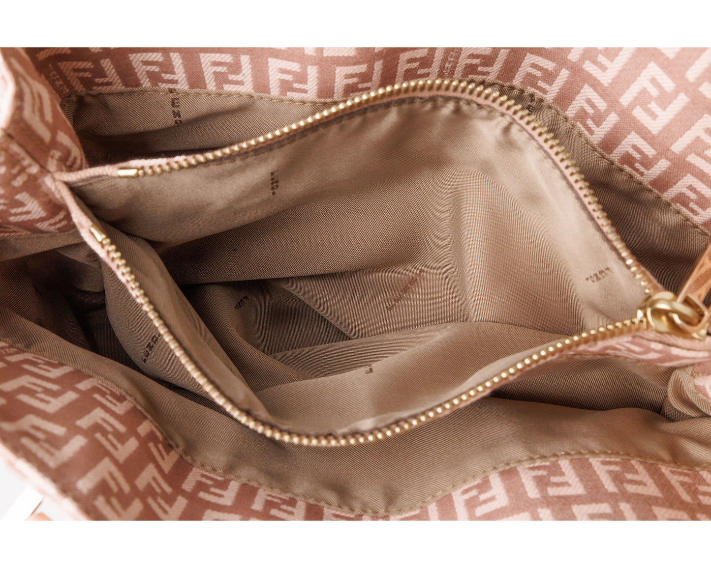 FENDI Zucchino Canvas Leather Hand Bag Pink / Beige