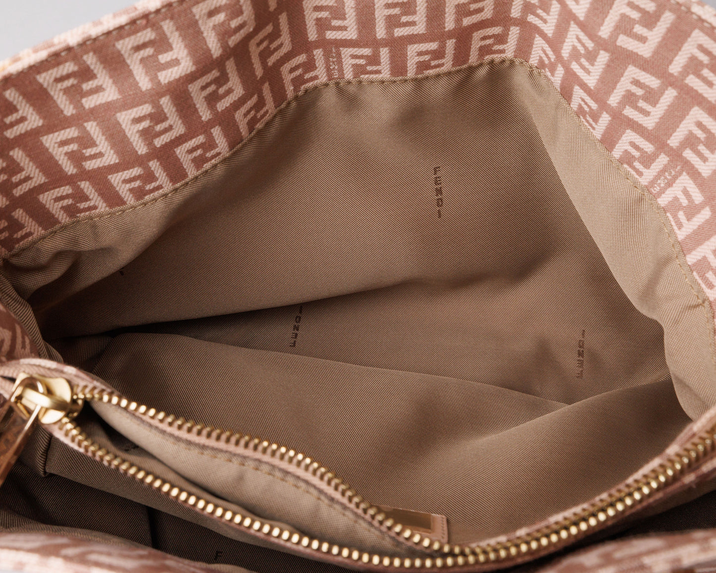FENDI Zucchino Canvas Leather Hand Bag Pink / Beige