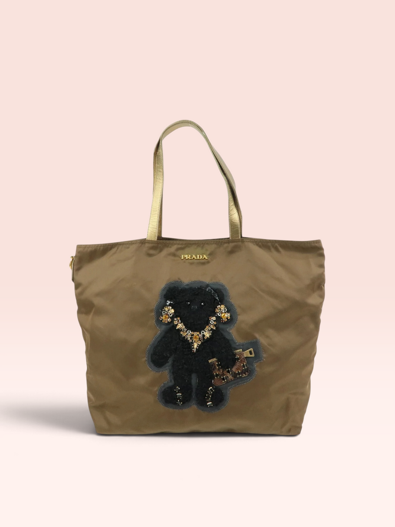 Prada Nylon Tessuto Bear Tote (Khaki)