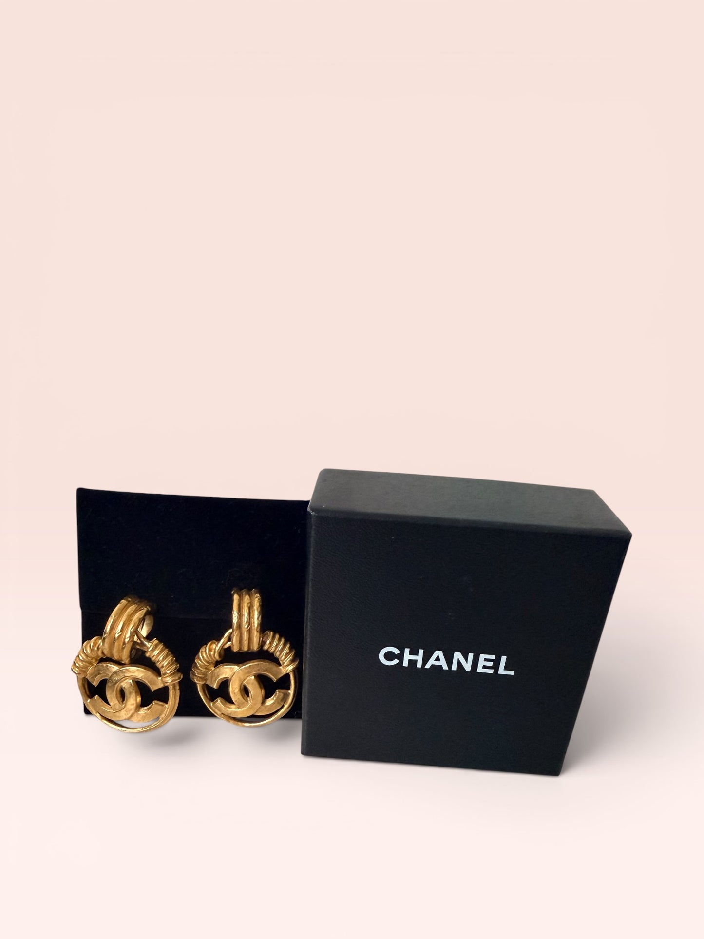 Chanel Vintage Gold Plated Swinging Clip On Earrings 1994 w/ Box