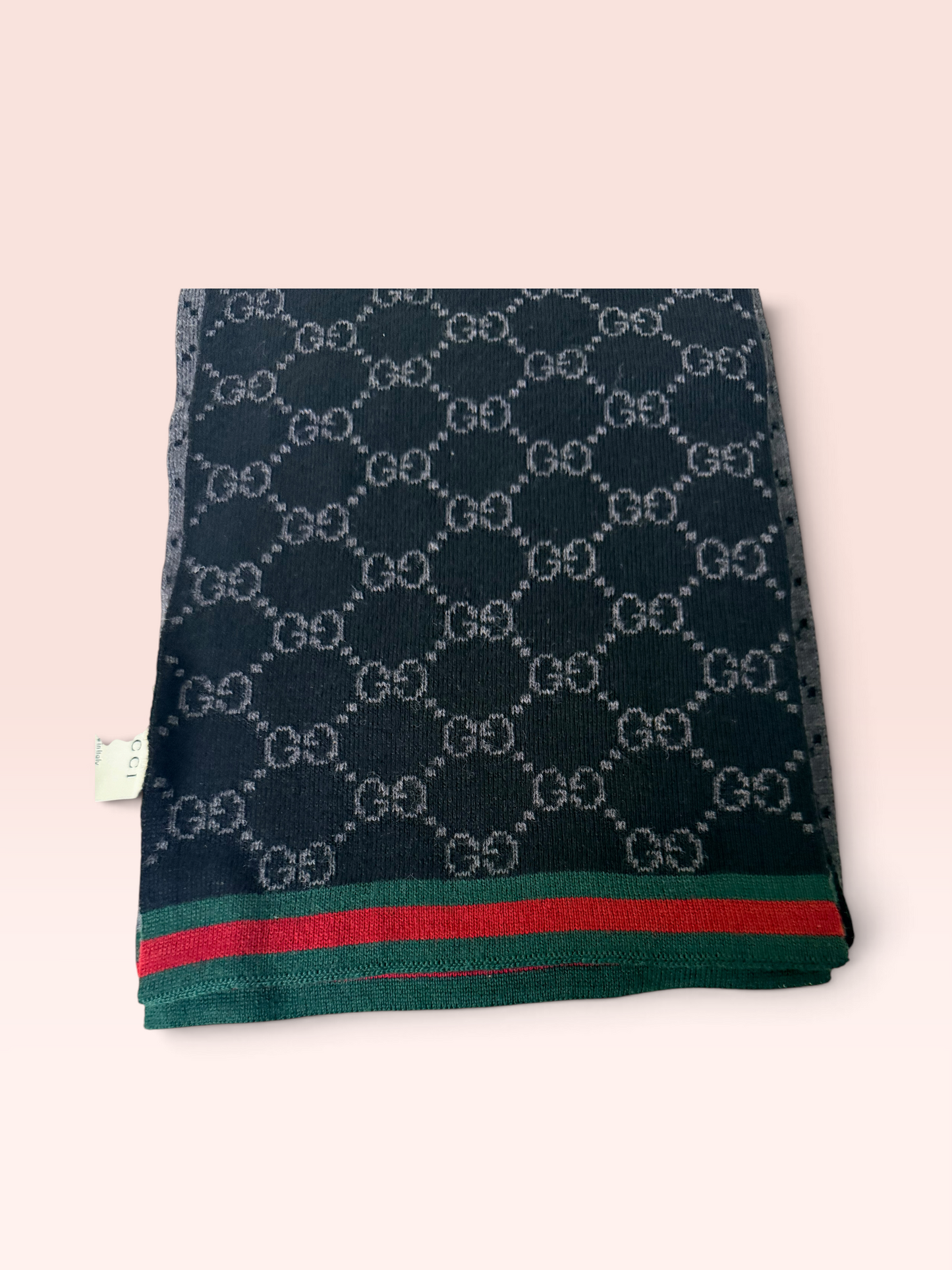 Gucci GG Jacuard Print Wool Scarf (Black Grey)