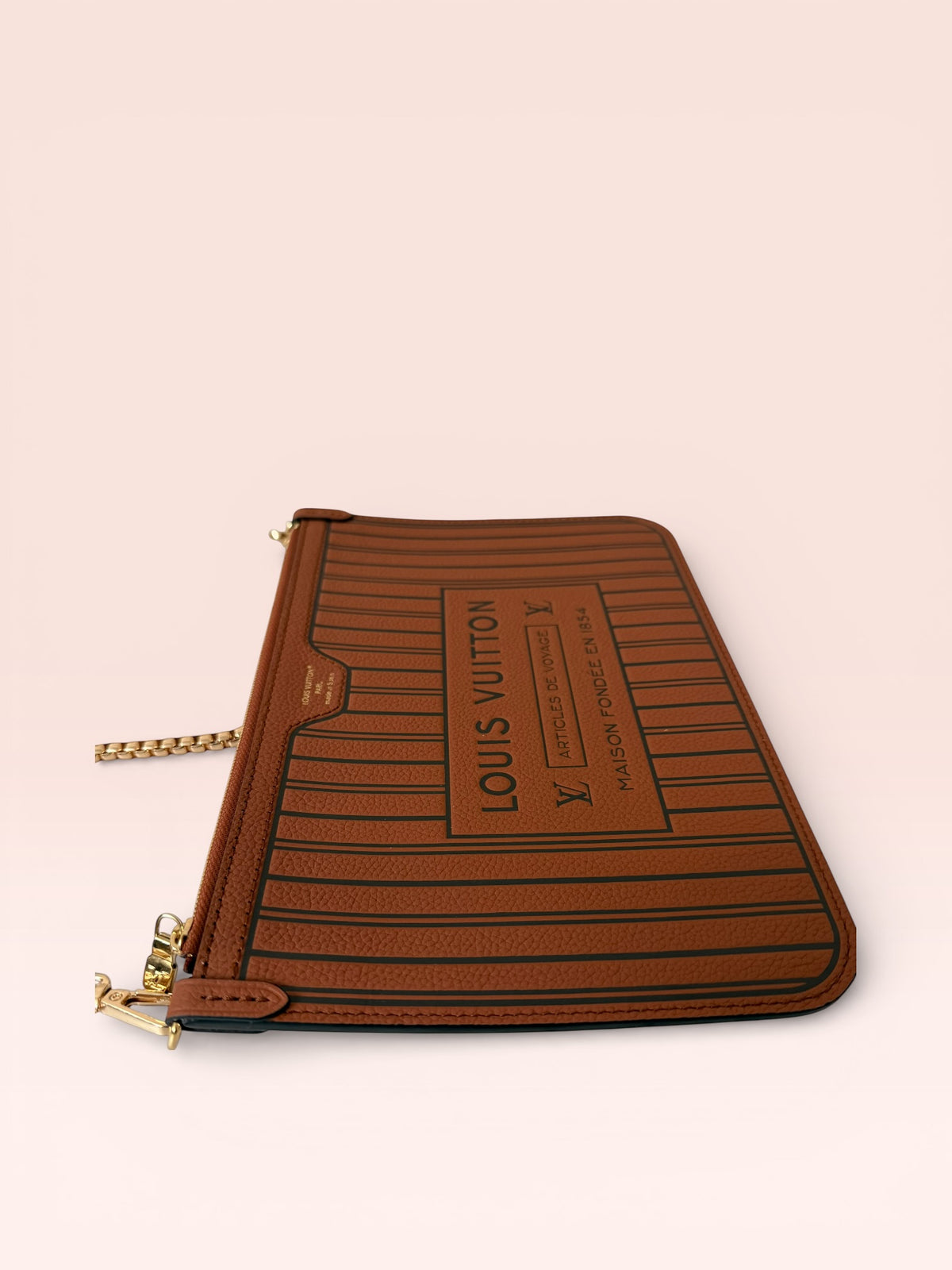 Louis Vuitton Grained Calfskin Leather Neverfull Inside Out MM Pouch (Cognac)