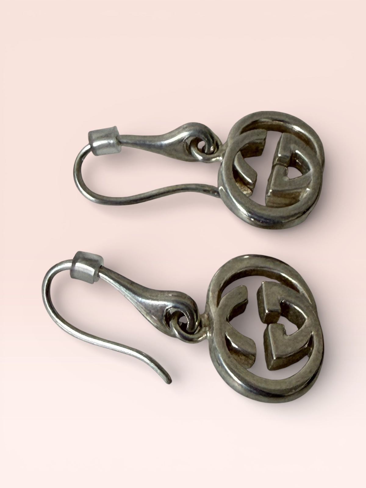 Gucci Sterling Silver Interlocking 24 GG Dangle Earrings