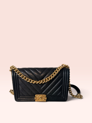 Chanel Caviar Leather Chevron Old Medium Boy Bag 24 series 2017-2018