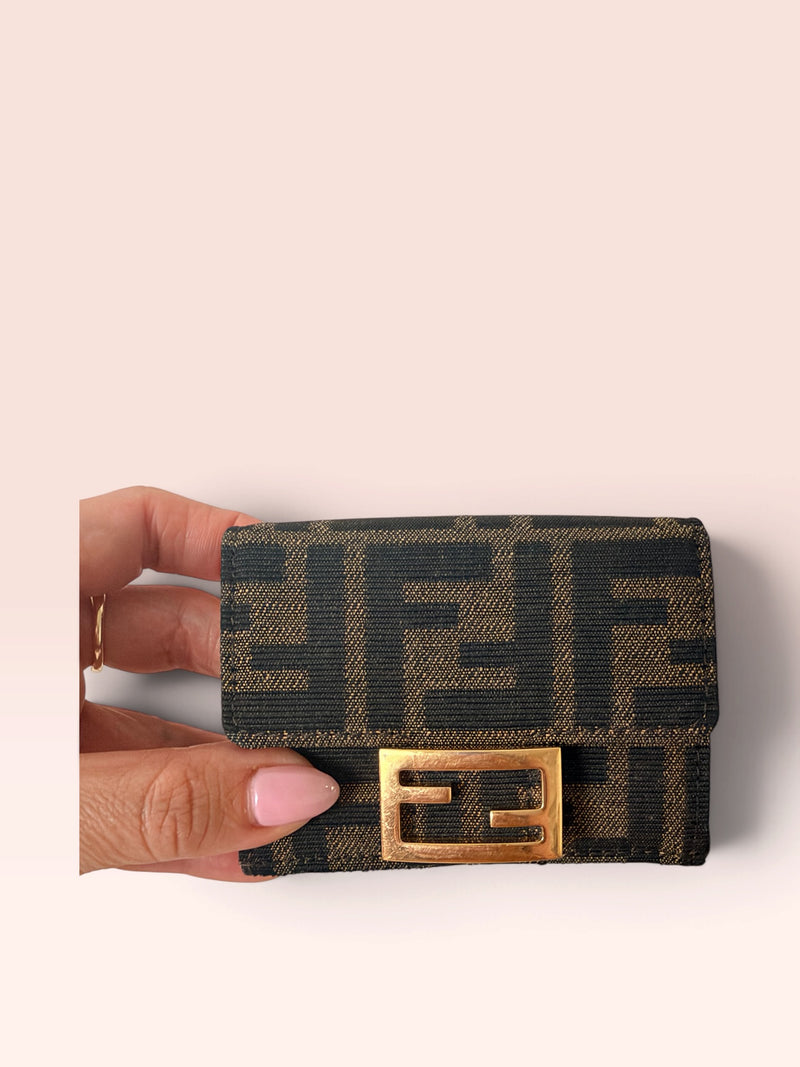 Fendi Micro Trifold FF Zucca Jacquard Compact Wallet