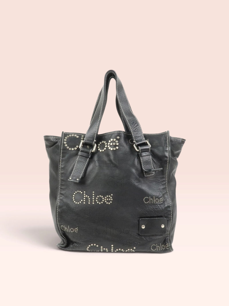 Chloé Lambskin Leather Studded Patsy Tote (Black)